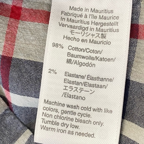 J Crew Mercantile Flex Grey, Blue & Red Plaid Shirt w Button Down Collar - Picture 6 of 8